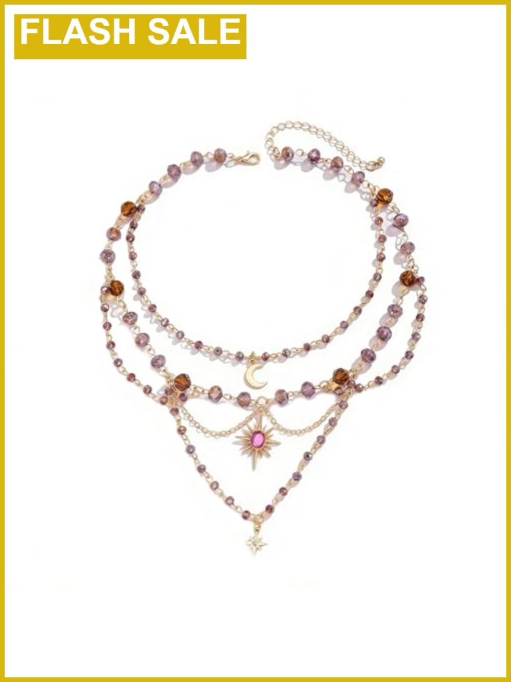 Layered Necklace Gold Choker Moon Star Crystal Boho Jewelry Women